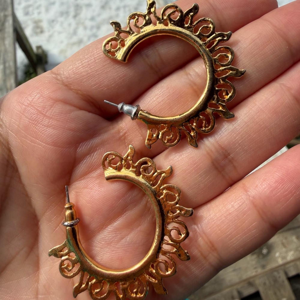 Gold Hoop Earrings Sun  Rays